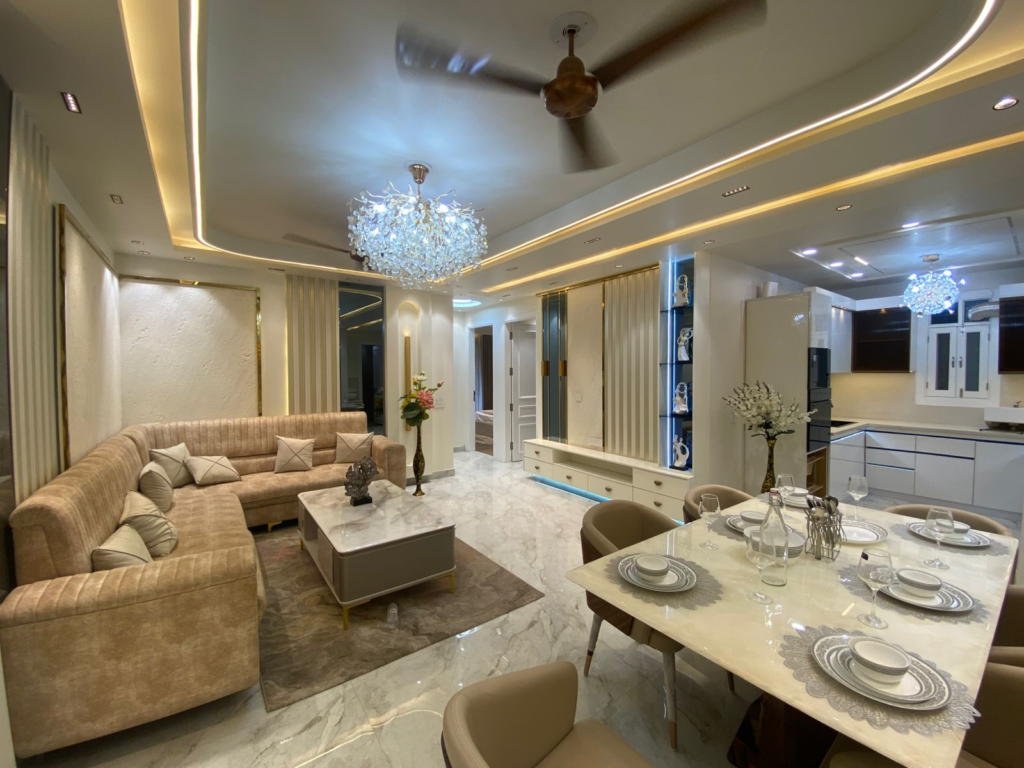 4 BHK flat living and dining area